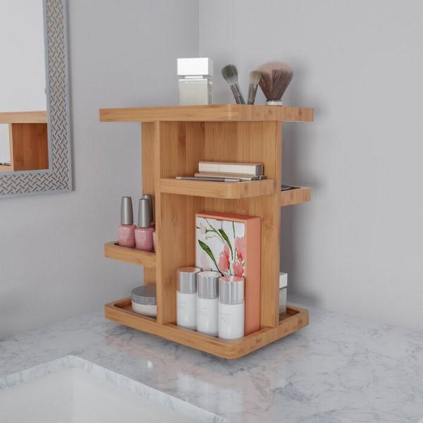Natural Rotating Rectangular Tabletop Makeup Organizer (ND82) Online Sale